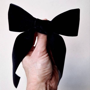 Black velvet hair bow, long ribbon tails, velvet hair accessory, French barrette, long bow, velvet long tail ribbon bow, adult bow