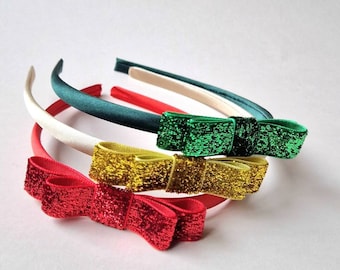 Shiny minimalist headband, Christmas bow, Toddler bow, Velvet headband,  Alice head band, Bows for girls, Bow for girls,