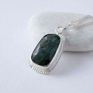 Handmade Silver Pendant with Forest Green Kyanite | Handmade Silver Necklace | Dark Green Kyanite Pendant | Handmade Silver Jewelry