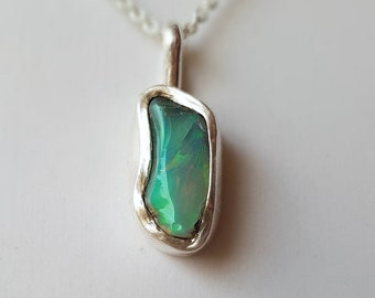 Handmade Silver Pendant with a Raw Opal | Handmade Silver Necklace with a Natural Ethiopian Opal | Handmade Silver Jewelry