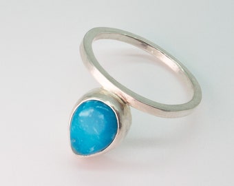 Handmade Silver Ring with American Turquoise | Asymmetrical Silver Ring with Turquoise | December Birthstone | Handmade Minimalist Jewelry