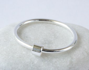 Minimalist Sterling Silver Fidget Ring with Spinning Bead