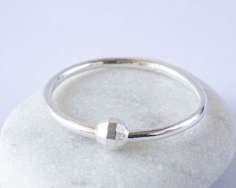 Handmade Sterling Silver Fidget Ring with Disco Ball Bead