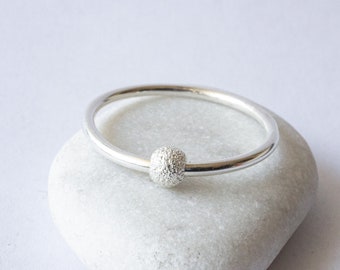 Minimalist Sterling Silver Fidget Ring with Spinning Bead