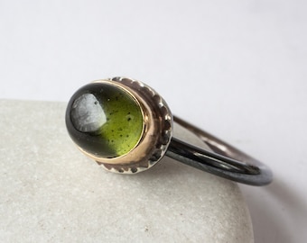 Handmade Silver Ring with Olive Green Tourmaline  | Handmade Silver Jewelry  | December Birthstone Ring | October Birthstone