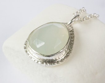 Handmade Sterling Silver Necklace with White Moonstone | Silver Pendant with Natural Moonstone | Handmade Jewelry | June Birthstone