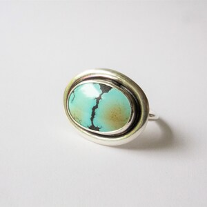Handmade Silver Ring with Turquoise | Yungai Turquoise Ring | Handmade Silver Jewelry | December Birthstone Ring | Size 8 3/4 Ring image 2