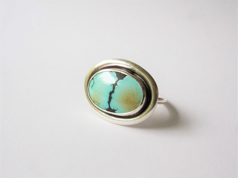 Handmade Silver Ring with Turquoise | Yungai Turquoise Ring | Handmade Silver Jewelry | December Birthstone Ring | Size 8 3/4 Ring image 2
