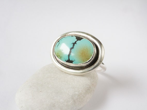 Handmade Silver Ring with Turquoise |  Yungai Turquoise Ring | Handmade Silver Jewelry  | December Birthstone Ring | Size 8 3/4 Ring