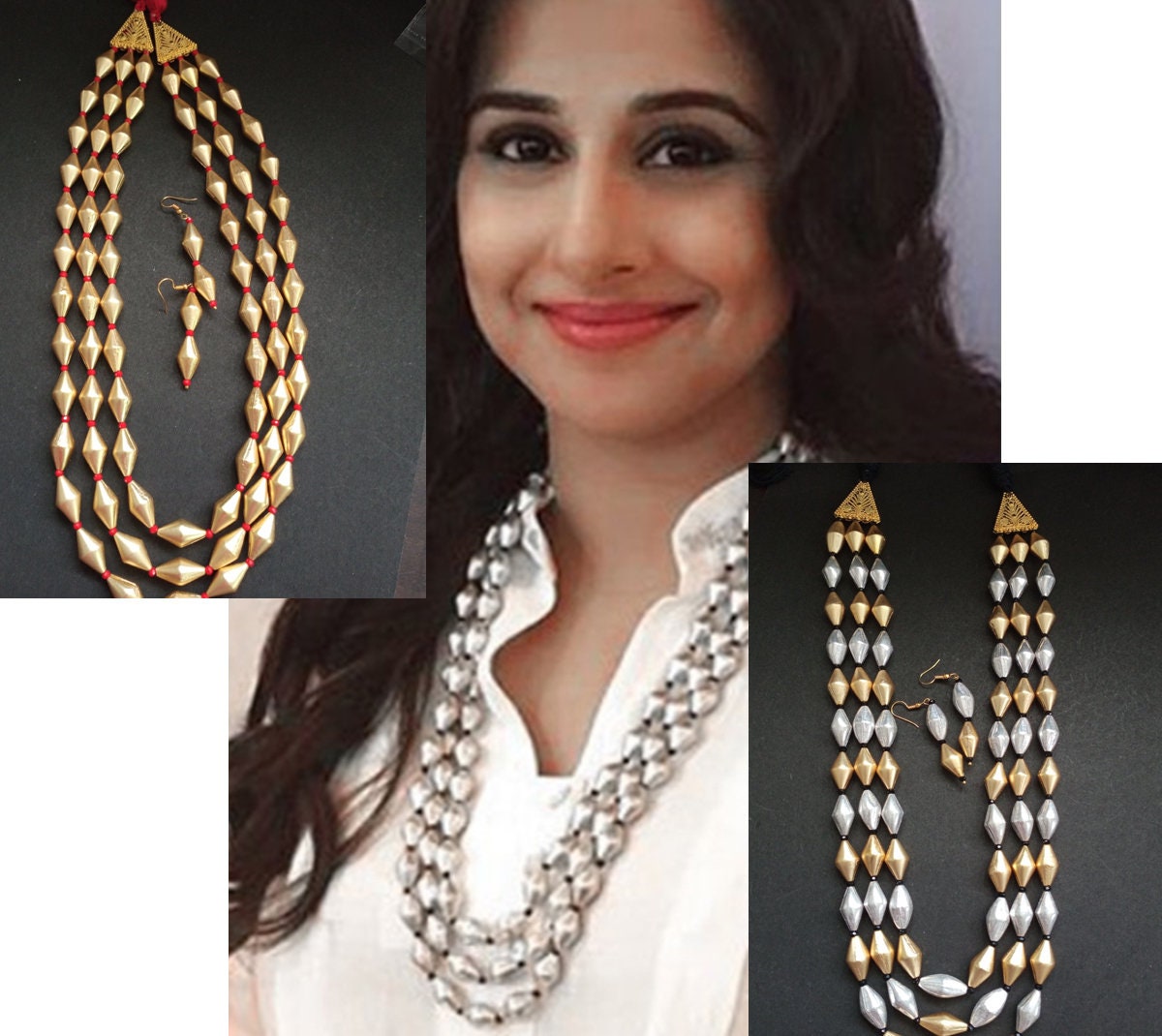 Gold polish , Silver , double layer dholki necklace/Bormala – Kevasilver