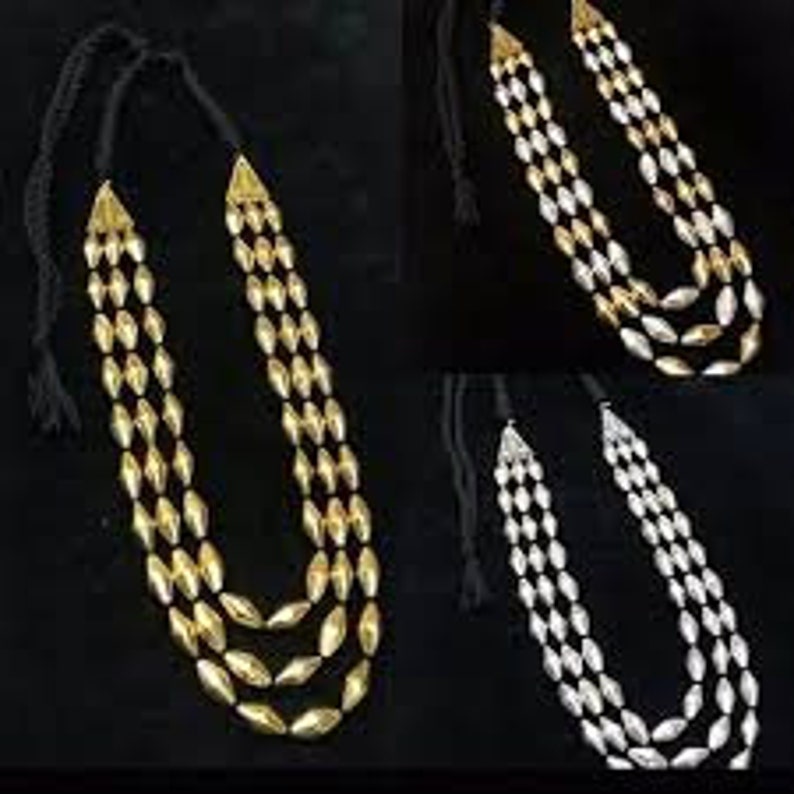 Dholki Beads Necklace Multistrand Necklace Silver Dholki Mala Golden