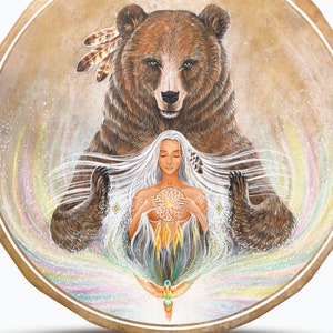 Totem Bear, sacred woman, hummingbird, universal energy.