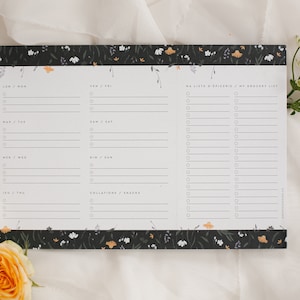 Midnight Bloom Meal Planner - Cute Weekly Menu - Weekly To-Do List - Meal Organization