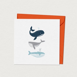 Carte de naissance - Baleines - Carte d'anniversaire à personnaliser - Illustrations animaux de l'océan - Papeterie de fête pour garçon