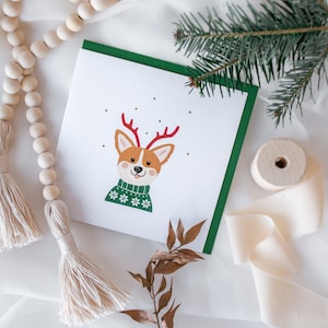 Greeting Card - Holiday Corgi - Christmas Greetings - Holiday Season - Modern Holiday Stationery - Original Holiday Card