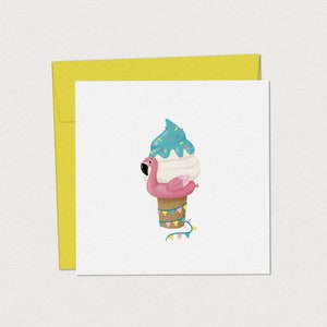 Carte de fête Flamant glacé - Carte vierge à personnaliser - Carte de fête originale - Papeterie de fête avec enveloppe assortie