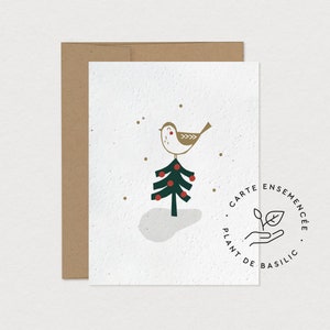 Plantable greeting card - Festive bird - Seeded and ecological greeting card to personalize - Holiday greeting card