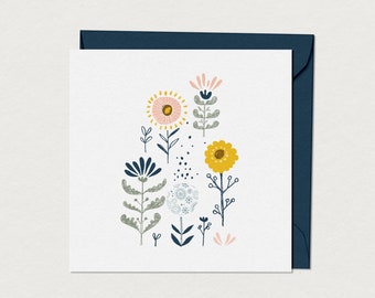 Birthday greeting card - Naive flowers - Personalized greeting card - Eco-friendly birthday card - Flowery stationery