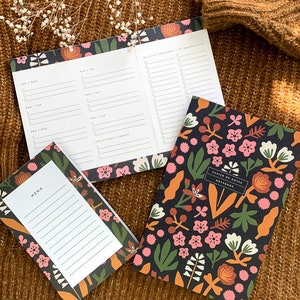 Flavie stationery set, Meal planner, notepad, Flower motif notebooks, Stationery gift set image 1