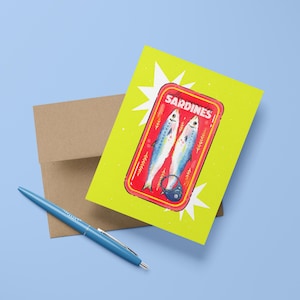 Birthday Card - Packed Together Like Sardines - Colorful and Stylish Stationery - Matching Kraft Envelope - General Birthday Card