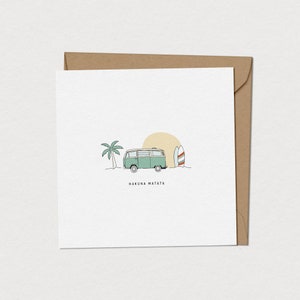 Carte d'anniversaire originale - VW vintage - Carte carrée pour les amoureux de camping - Intérieur vierge à signer