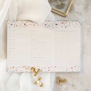 Terrazzo Meal Planner - Weekly Meal Organizer - Magnetic Grocery List for Fridge
