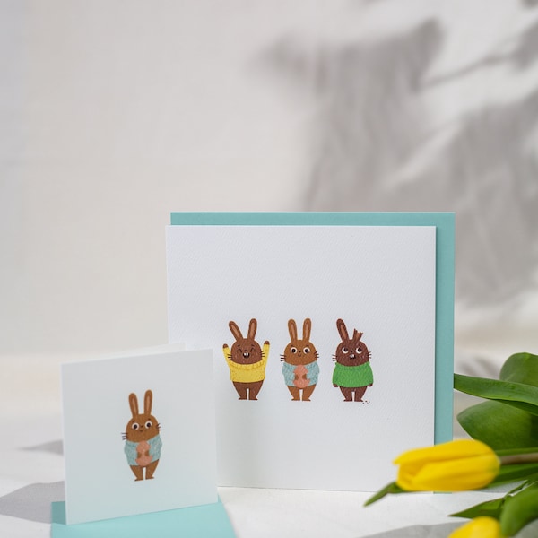 Carte de souhaits - Chocos craquants - Carte à personnaliser - Illustrations de lapins de Pâques