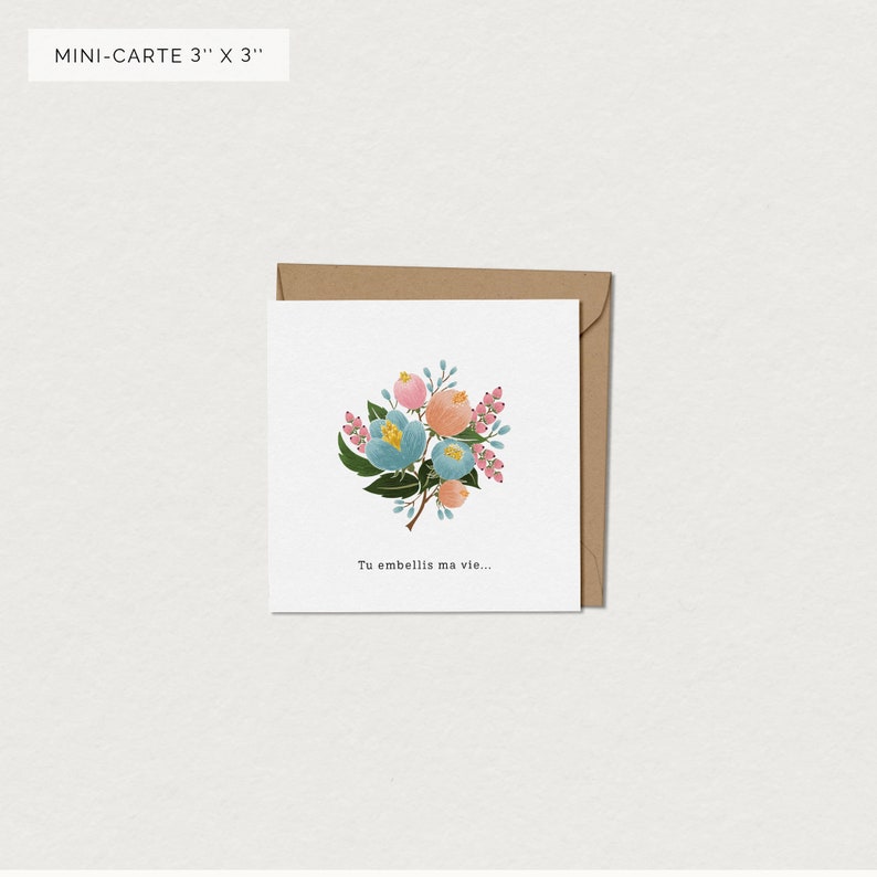 Carte de fête des mères - Bouquet de fleurs - Carte texturée vierge à personnaliser - Idée cadeau écologique pour maman Mini 3 x 3