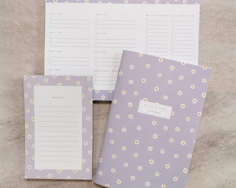 Daisies Stationery Set, Meal Planner, Notepad, Flower Pattern Notebook - Stationery Gift Set