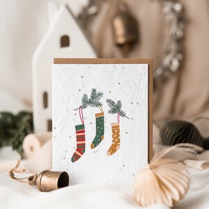 Carte de souhaits à planter - Bas de Noël - Carte de voeux écologique à personnaliser - Carte de Noël avec semences de basilic