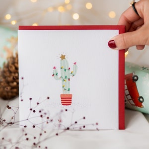 Carte de Noël festive - Cactus décoré - Papeterie écologique du temps des fêtes - Carte de voeux festive pour Noël