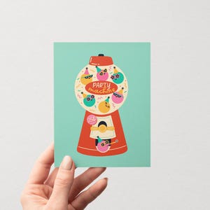 Party Machine Birthday Card - Festive and Colorful Card - Gumball Machine - General Greeting Card to Personalize