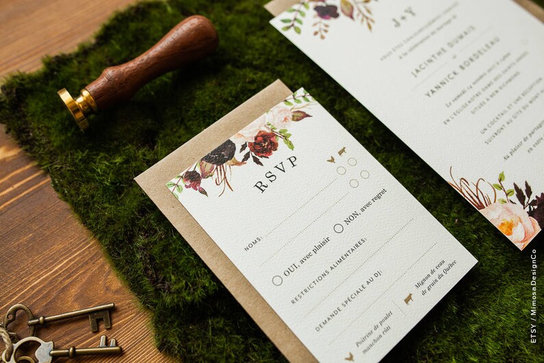 blush marsala purple flowers Invitation printable wedding Invitation /& RSVP cards