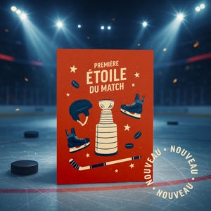 Carte de fête des pères - Première étoile du match - Carte de souhaits pour homme sportif - Idée cadeau pour amateur de hockey