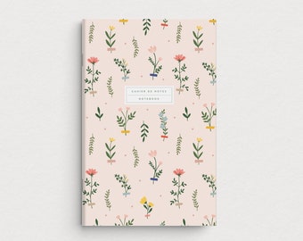 Herbarium notebook - Personalized journal - Flower motif stationery - 60 page notebook in recycled paper