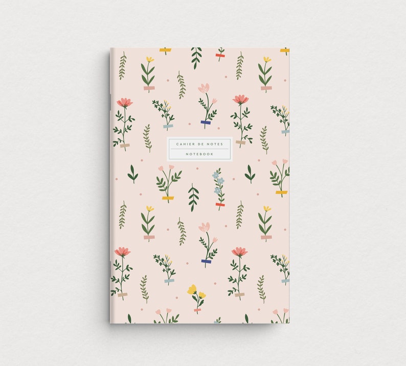 Herbarium notebook Personalized journal Flower motif stationery 60 page notebook in recycled paper image 1