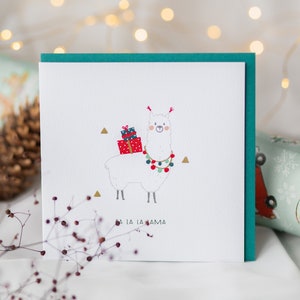 Carte de souhaits de Noël - Fa la la lama - Voeux de Noël - Temps des fêtes - Papeterie festive tendance temps des fêtes