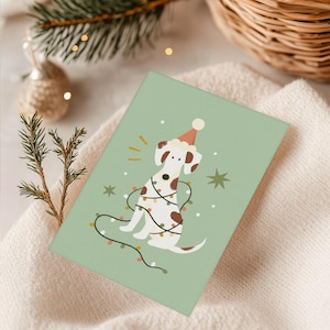 Carte de souhaits Rolly - Papeterie écologique à personnaliser - Chien festif de Noël- Carte à signer - Carton recyclée et enveloppe kraft