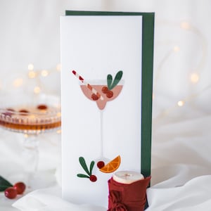 Carte de souhaits de Noël - Cocktail des fêtes - Carte allongée pour billet en argent - Idée cadeau de Noël écologique