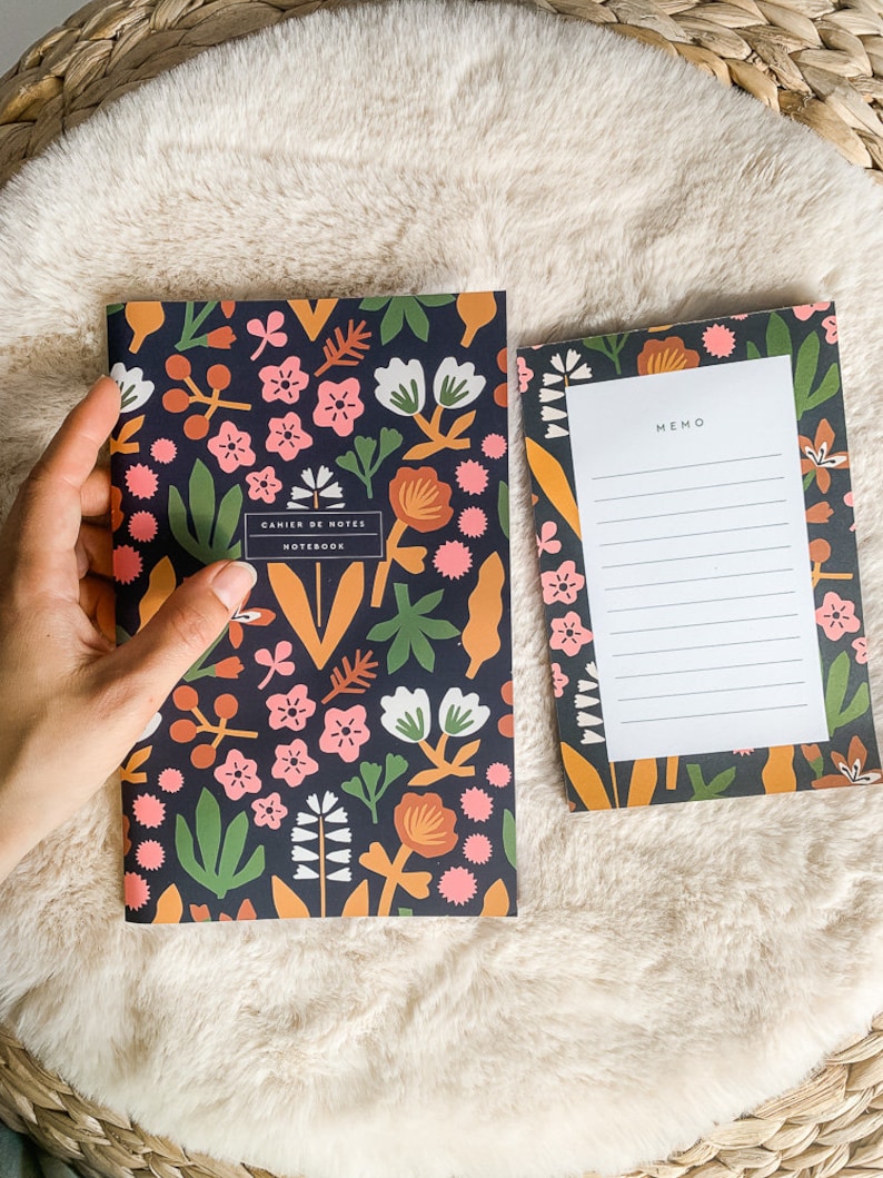 Flavie stationery set, Meal planner, notepad, Flower motif notebooks, Stationery gift set image 2