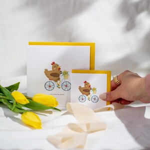 Greeting card - Chicken on a bicycle - Personalized greeting card - Sustainable and modern designer stationery