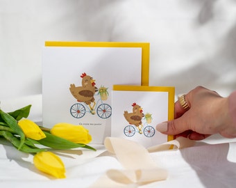 Greeting card - Chicken on a bicycle - Personalized greeting card - Sustainable and modern designer stationery