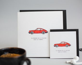 Carte de souhaits - Porsche - Carte de voeux fête des pères - Carte à personnaliser intérieur vierge - Carte de voeux pour homme