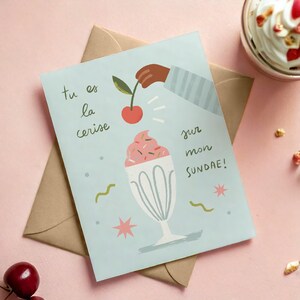Carte d'anniversaire générale - Cerise sur mon sundae - Papeterie festive unique et originale - Carte de souhaits pour un proche
