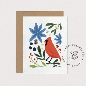 Plantable greeting card - Cardinal - Seeded and ecological card to personalize - Christmas card with kraft envelope