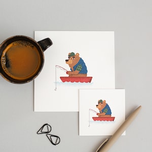 Carte de souhaits pour papa - Ours pêcheur - Carte de fête des pères - Papeterie personnalisée pour homme