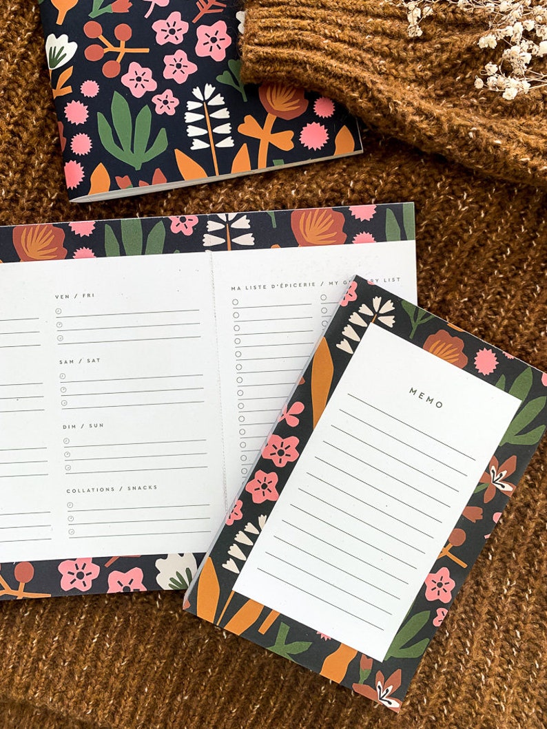 Flavie stationery set, Meal planner, notepad, Flower motif notebooks, Stationery gift set image 3