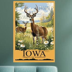 Iowa Art Deer Poster | Vintage Wildlife Wall Art | Nature Decor for Home & Cabin | Unique Gift Idea for Animal Lovers