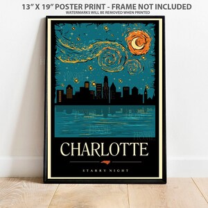 Charlotte North Carolina Poster Art Print, Vintage City Map Decor, Wall Art for Home & Office, Gift for Charlotte Lovers