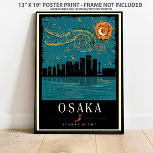 Osaka Japan Poster | Vintage Art Print, Home Decor, Travel Wall Art, Asian City Print, Framed or Unframed Options